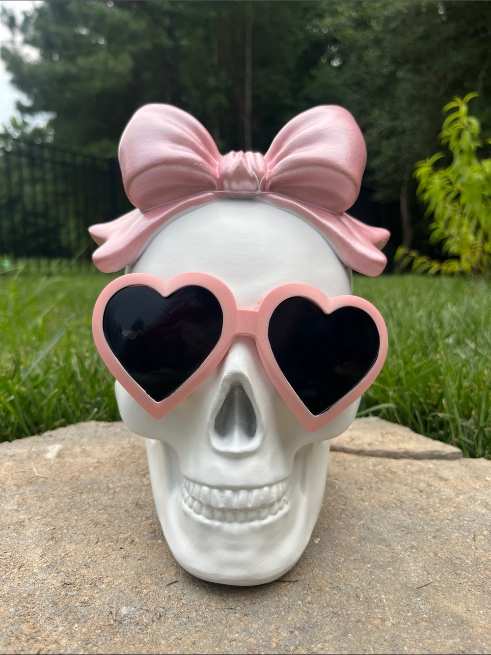 White Skull Accent with Pink Bow and Heart Sunglasses